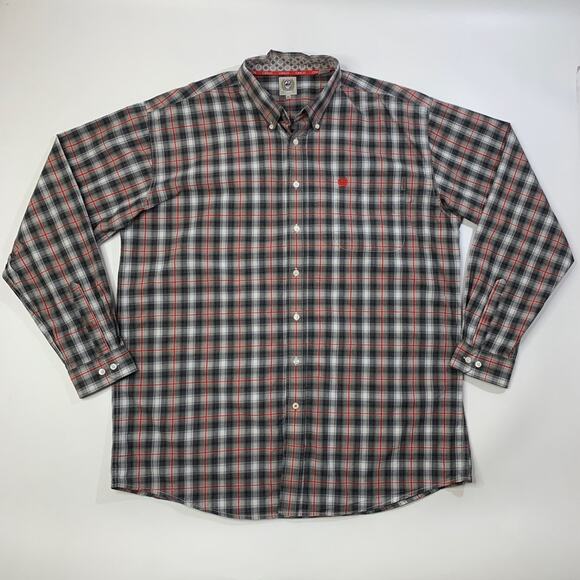 Cinch Shirt Mens XL Gray Red Cotton Plaid Long Sleeve Button Down Western Dress - Picture 2 of 12